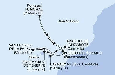 Vaarroute Madeira en Canarische Eilanden