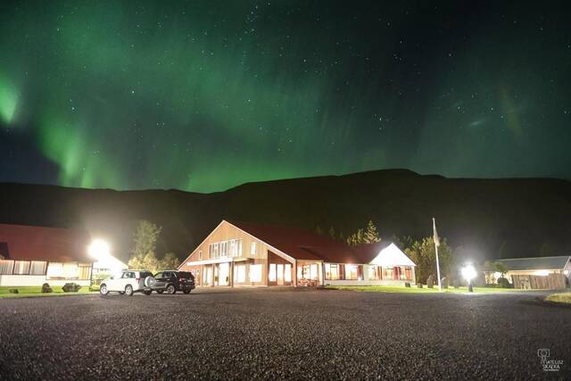 Hotel Katla met uitzicht op de omliggende heuvels