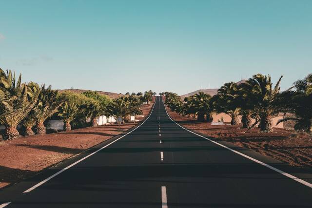 Weg door het vulkanische landschap van Lanzarote
