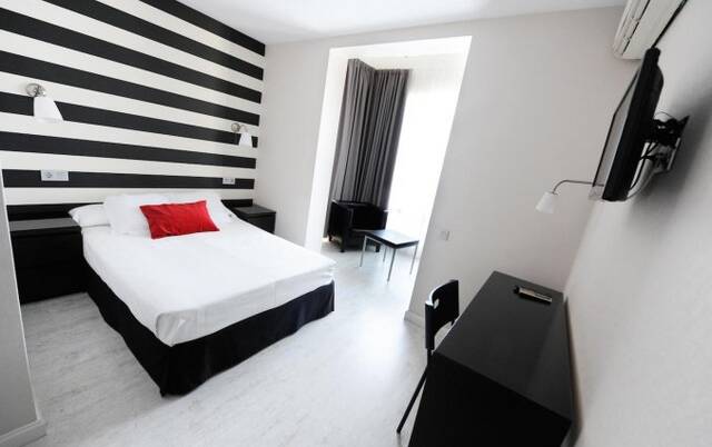 Tweepersoonskamer met tweepersoonsbed in Hotel Domus in Malaga