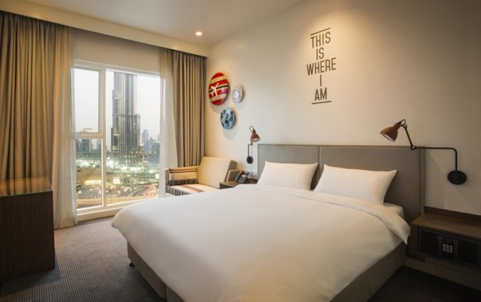 Tweepersoonkamer met uitzicht op de stad hotel Rove Downtown Dubai