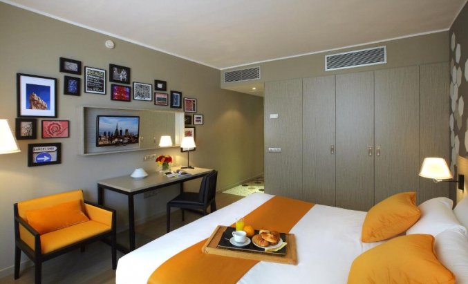 Tweepersoonskamer van hotel Citadines Ramblas Barcelona