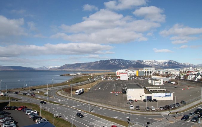 Uitzicht van hotel cabin in IJsland
