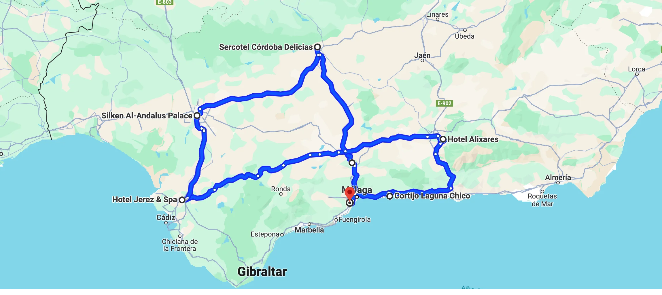 Ultieme rondreis Andalusië route