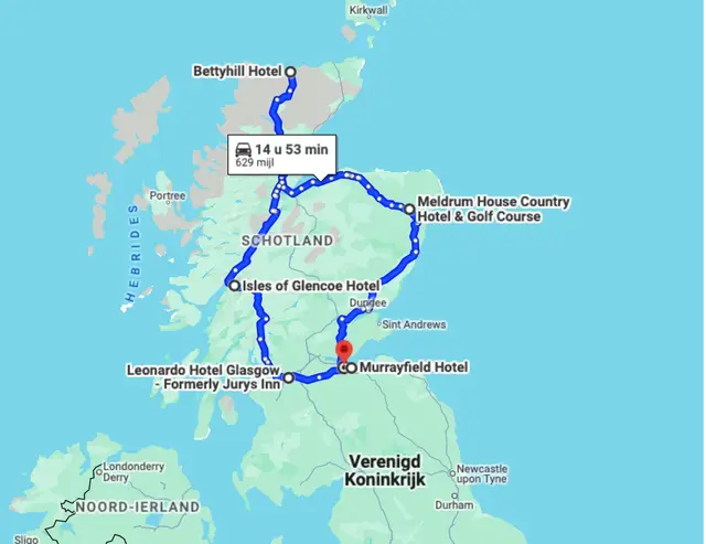 Rondreis Schotland Route