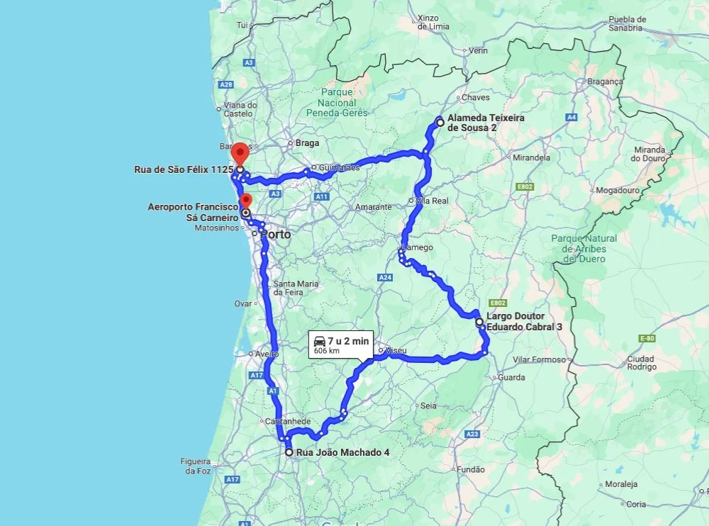 Route Noord-Portugal