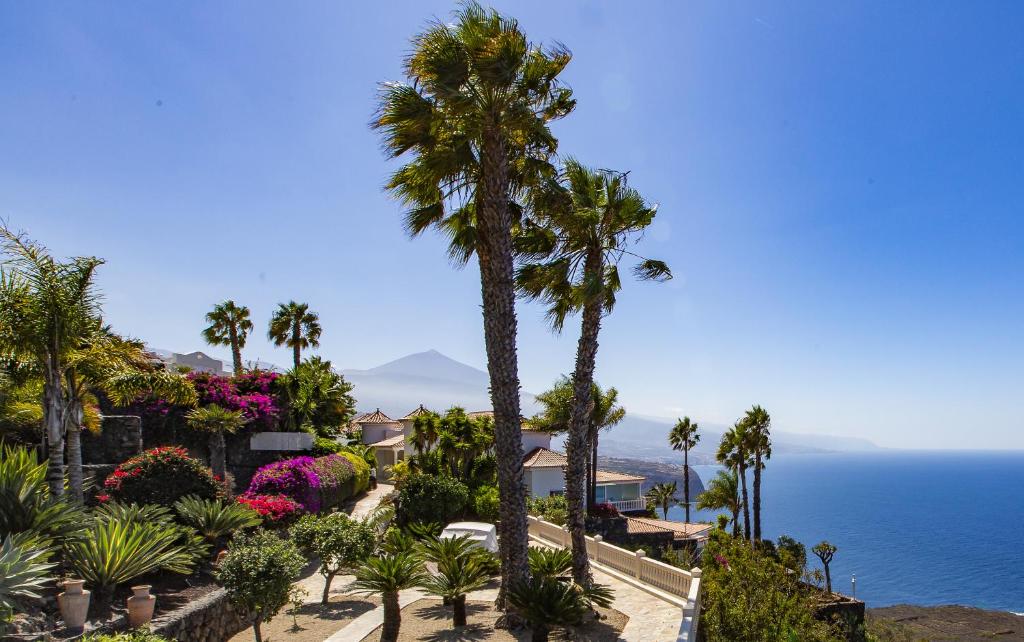 Hotel Jardin de la Paz - tuin met palmen en Teide