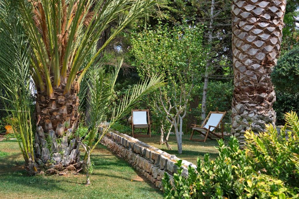 Masseria Il Frantoio - tuin met palmen en ligstoelen
