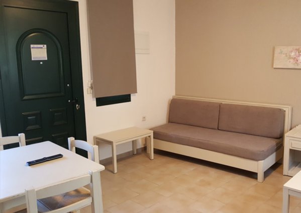 Zitgedeelte in appartement van Rainbow Apartments op Kreta